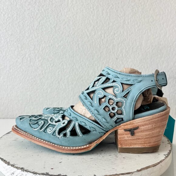 Lane Robin Mule Blue Leather Womens 6 Cowgirl Western Short Ankle Cowboy Boots - Picture 4 of 11